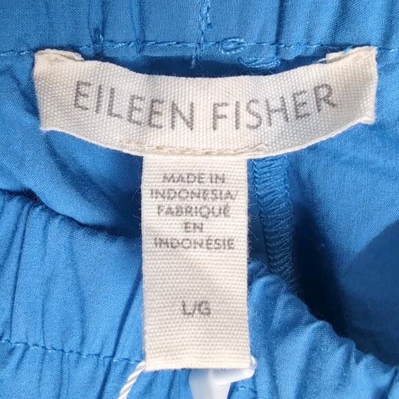 Eileen Fisher Wide Leg Crop Pant Size L Calypso Blue Organic Cotton Poplin NWT - Picture 5 of 15